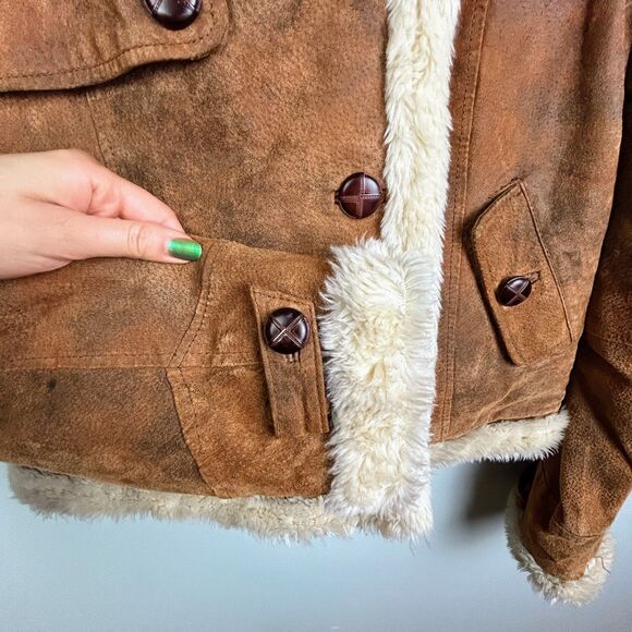 Baxis & Baxis Suede Leather Jacket Faux Fur Lined Trim Jacket Penny Lane Y2K L - Picture 5 of 13